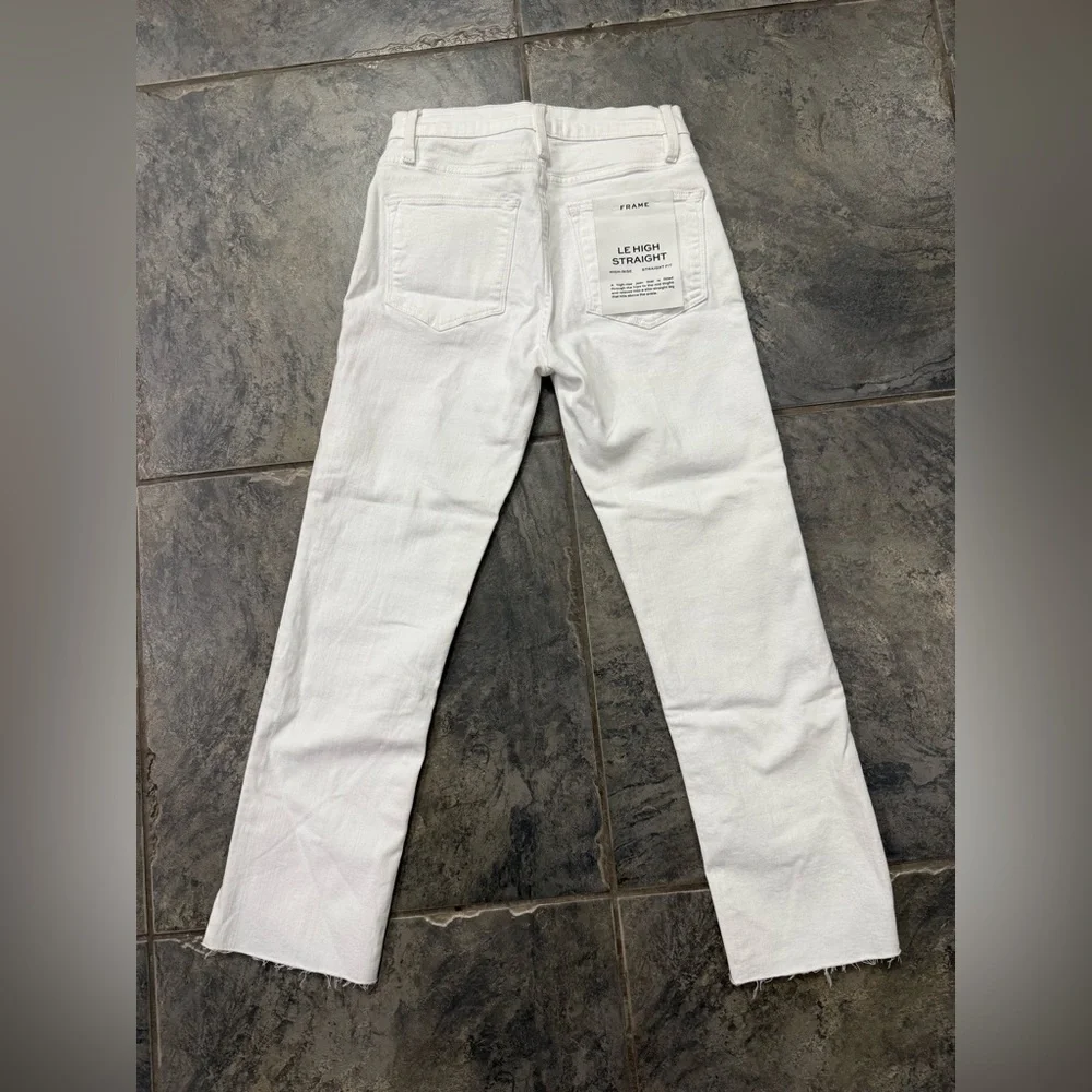 NWT Frame Denim Le High Straight Cascade Raw Hem Jeans White Sz 25‎ $248